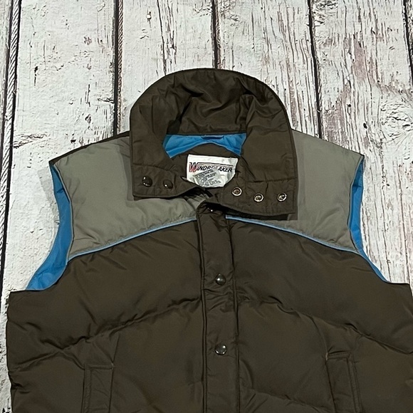 Vintage 1980s Brown Button Up Goose Down 80s Vest Puffer Outwear Jacket - Picture 7 of 8